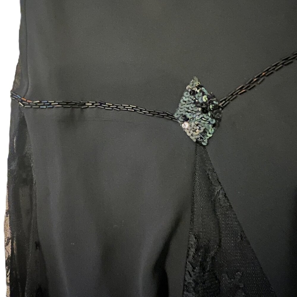Unique Vintage Flapper Style Dress 2X Black Beaded Sleeveless Lace Sequins Jewel - Picture 12 of 14
